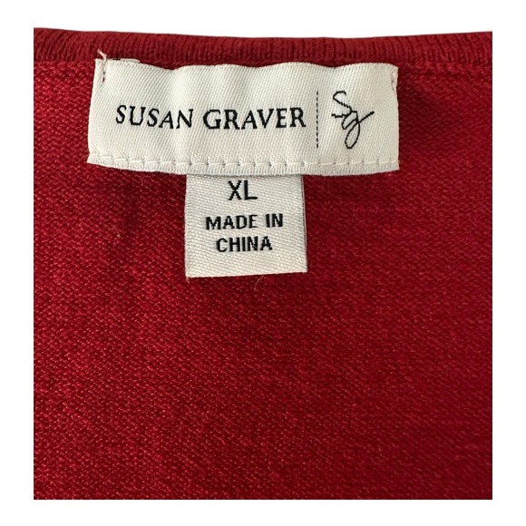 Susan Graver Womens Cardigan Sweater Red V-Neck Full Zip Polished Casual XL - Picture 3 of 4